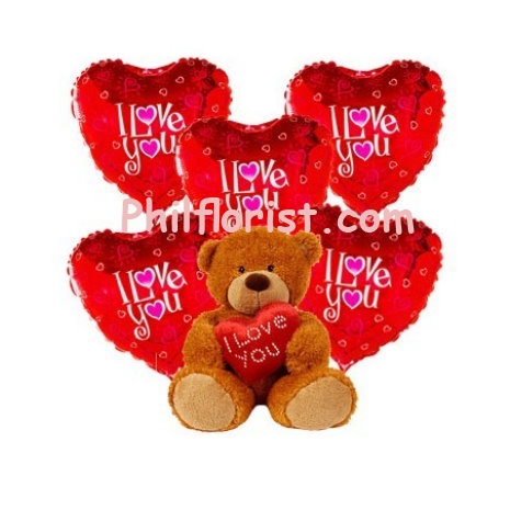 5 pcs I Love You Mylar Balloons w/ Heart Shape Bear to Philippines