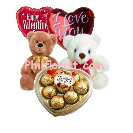2 pcs Mylar Balloons,2 Teddy Bear w/ Ferrero Heart Shape Box to Philippines