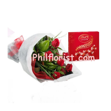 6 Red Roses in Bouquet with Lindt Chocolate to Philippines