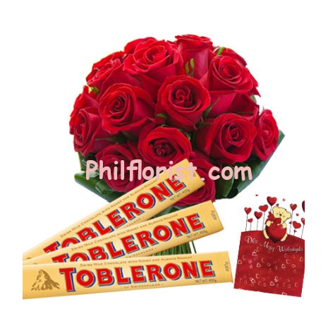 12 Red Roses Bouquet w/ Toblerone Chocolate to Philippines