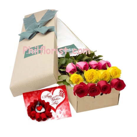 12 Mixed Roses Bouquet With Gift Card Send to Philippines