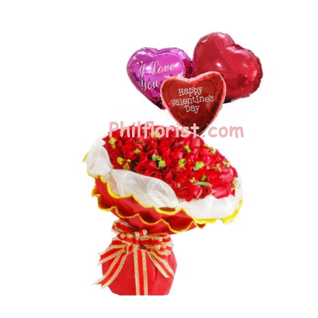 24 Red Roses Bouquet with Love You Balloons to Philippines