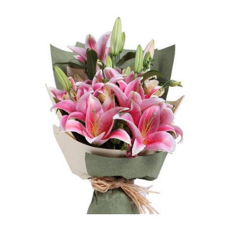 3 Stems Pink Lilies in Bouquet