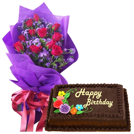 buy 12 red roses bouquet with goldilocks cake to philippines