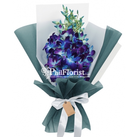 12 Blue Orchids in a Bouquet