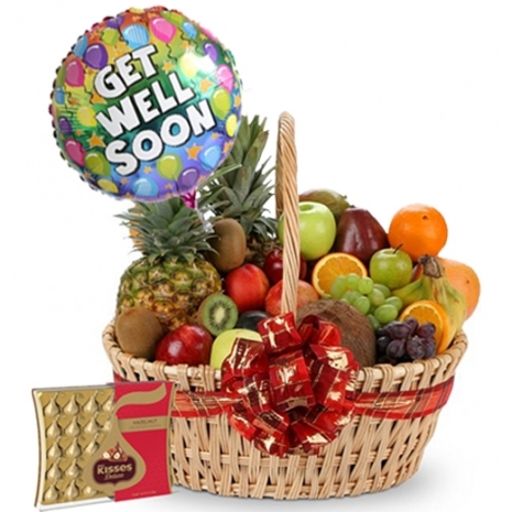 Fruits Basket with Chocolate and Get Well Balloon