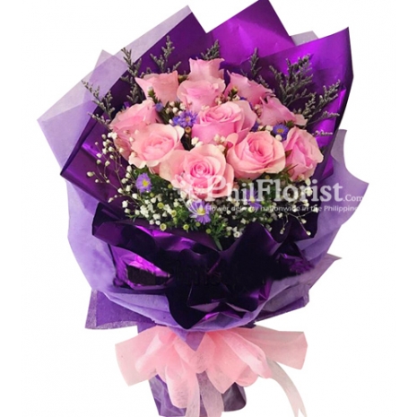 Send 12 Pink Roses Bouquet To Philippines | Send Rose in Bouquet To ...