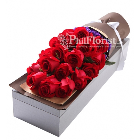 24 Red Roses in Box To Philippines