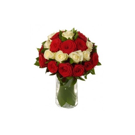 10 Red and 8 White Roses in Vase