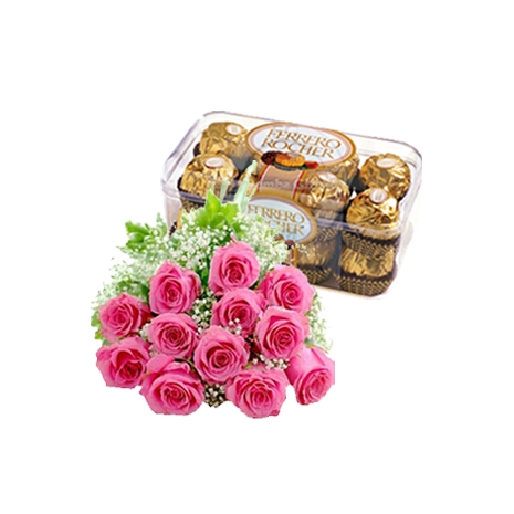 send 12 pink roses with ferrero rocher chocolate to philippines