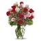18 Red & Pink Roses in Vase with Greenery