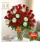 36 Red and White Roses in Vase