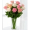 12 White and Pink Roses in Vase