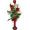 3 Red Roses in Vase with Greenery