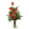 6 Red Roses in Vase with Greenery