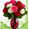 12 Red,White and Pink Roses in Vase