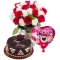 24 Red & White Roses Bouquet,Balloon with Cake Send to Philippines