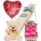 6 Pink Roses Box,Pink Bear with I Love U Balloon