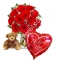 Send red rose vase small brown bear with love you balloon to Philippines